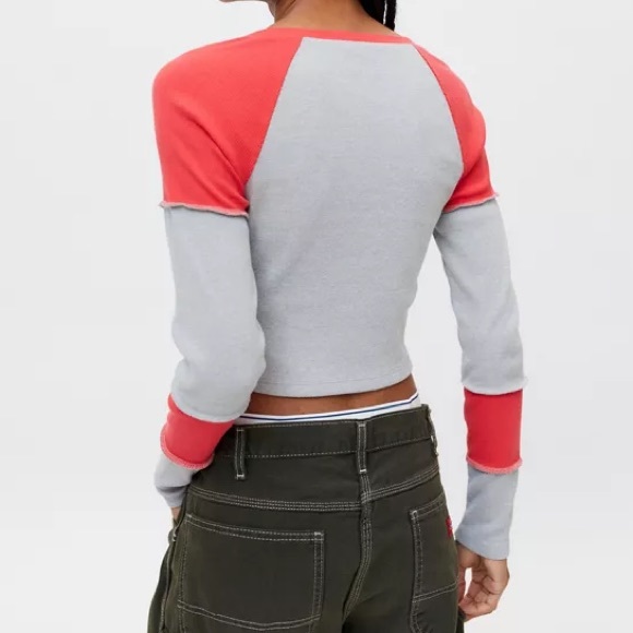 BDG Colourblock Split Tee - Yellow Spliced Baseball Long Sleeve - Picture 3 of 4